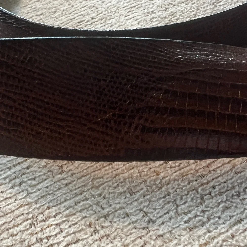 Mens‎ Reversible Lizard Embossed Leather Belt Brown Black Gold Buckle Size 38